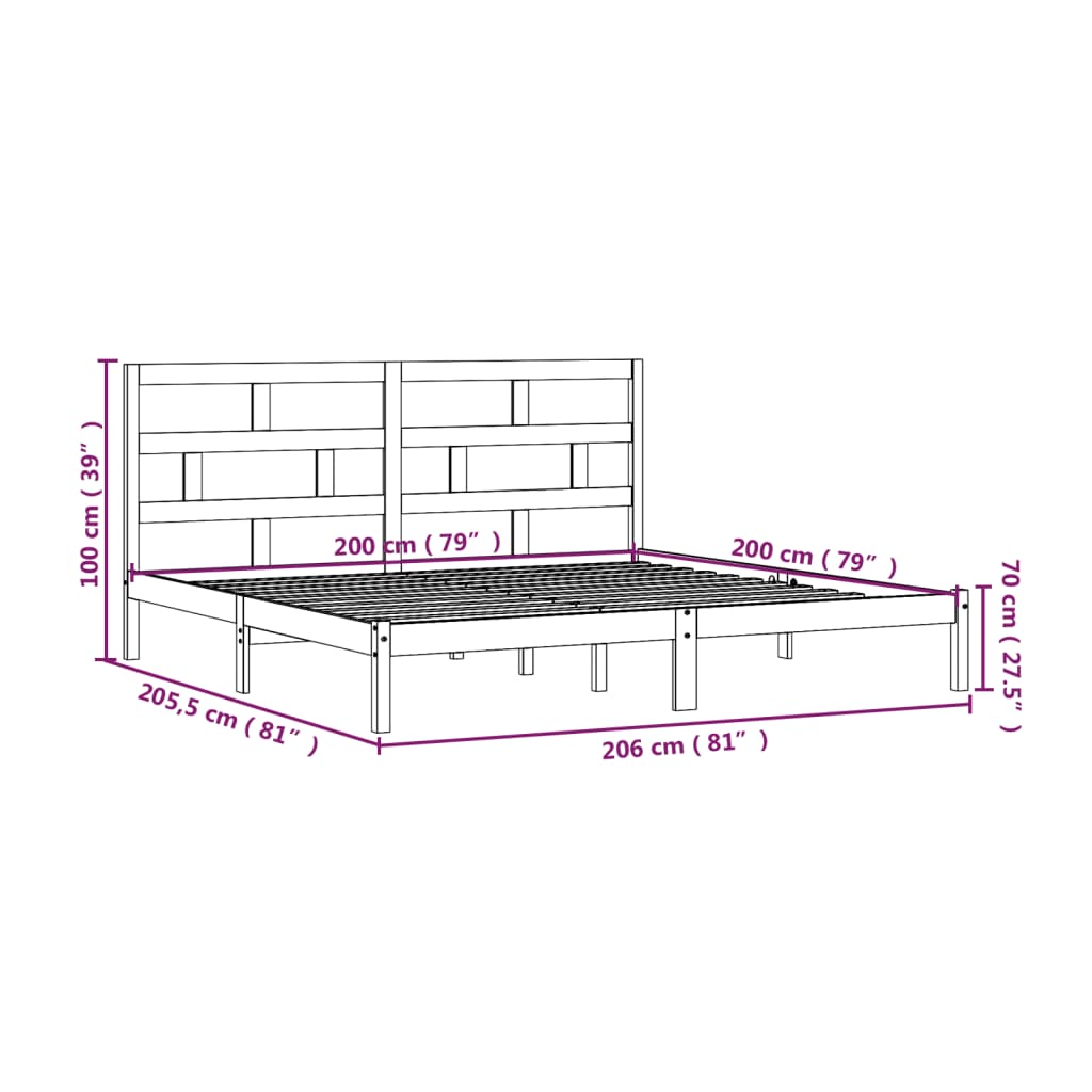 Cadre de lit Gris Bois de pin massif 200x200 cm Lits & cadres de lit vidaXL   