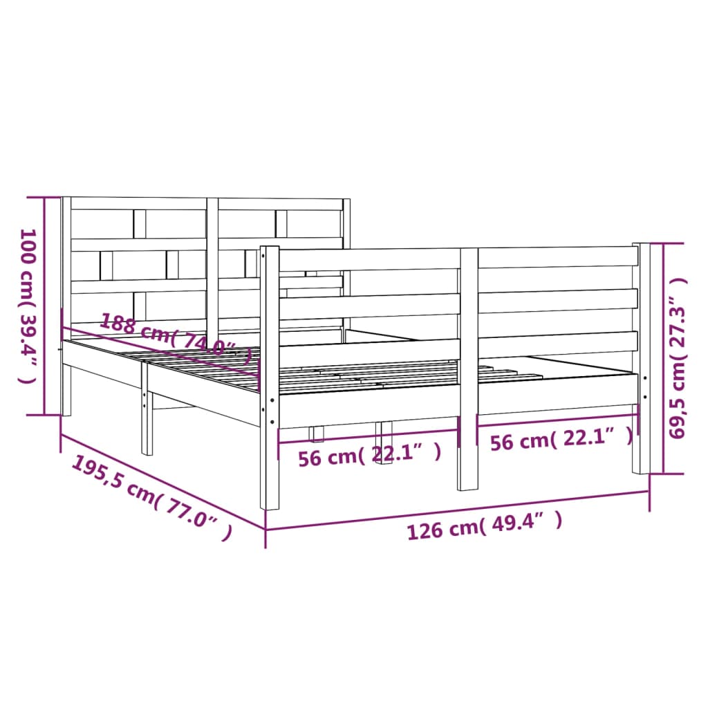 Cadre de lit 120x190 cm Petit double Bois massif Lits & cadres de lit vidaXL   