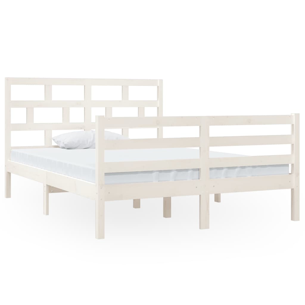 Cadre de lit Blanc 135x190 cm Double Bois massif Lits & cadres de lit vidaXL   