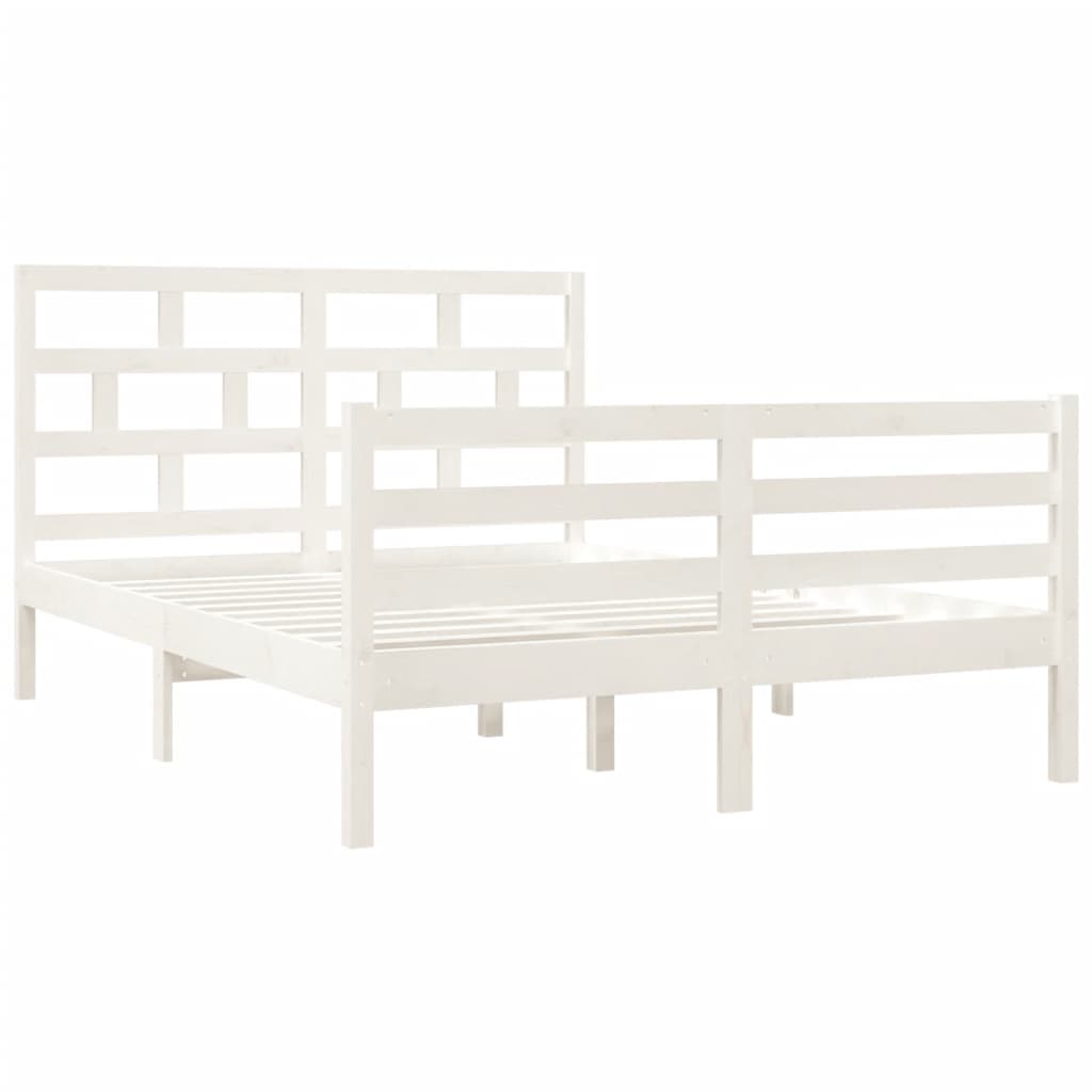 Cadre de lit Blanc 135x190 cm Double Bois massif Lits & cadres de lit vidaXL   