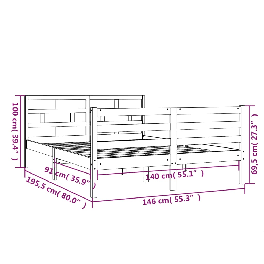 Cadre de lit Bois massif 140x190 cm Lits & cadres de lit vidaXL   