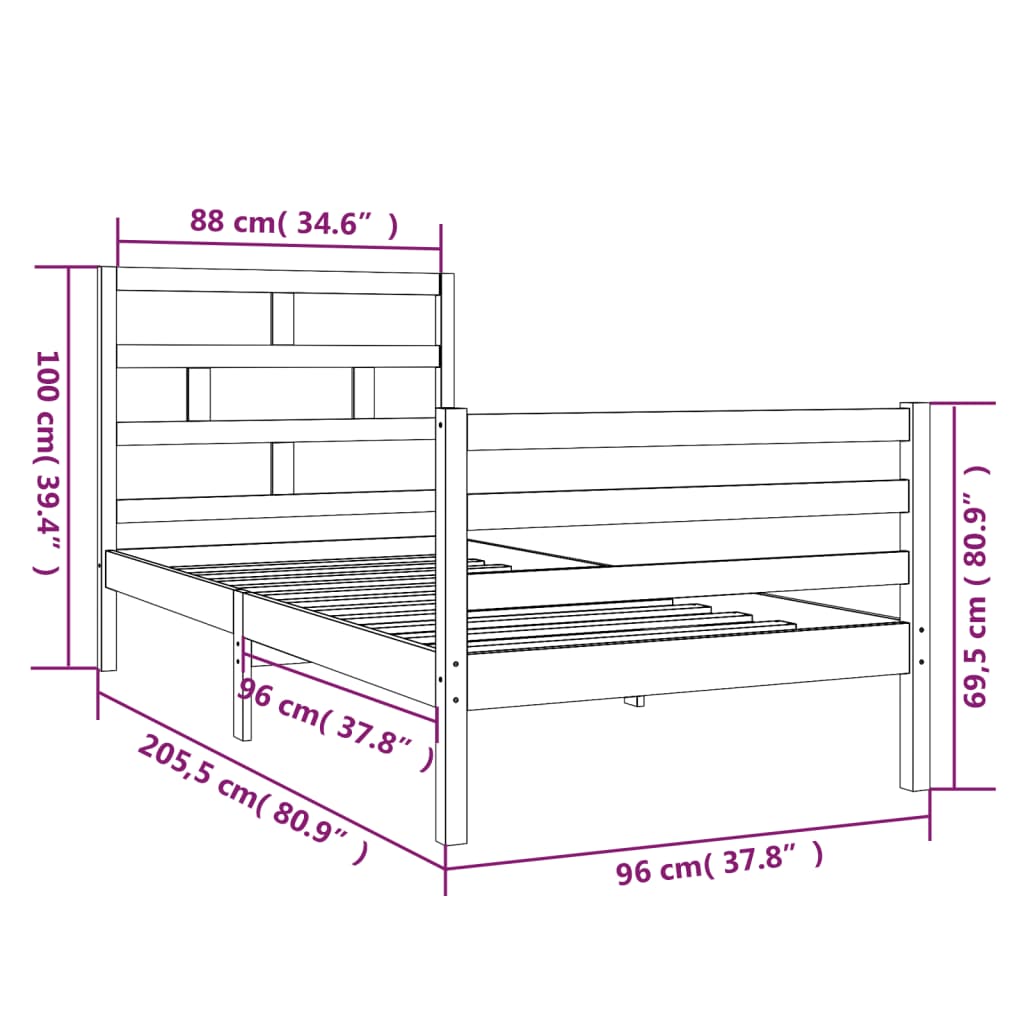 Cadre de lit Bois de pin solide 90x200 cm Lits & cadres de lit vidaXL   