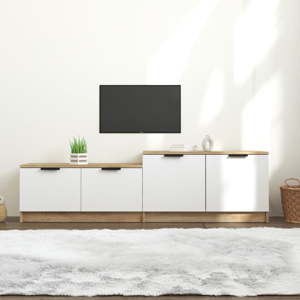 Meuble TV Blanc et chêne sonoma 158,5x36x45cm Bois d'ingénierie Meubles TV vidaXL