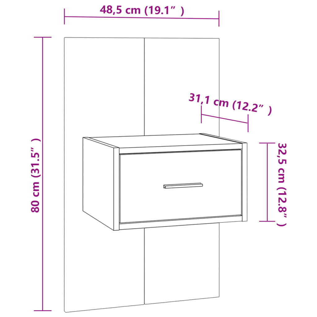 Table de chevet murale Sonoma gris Tables de chevet vidaXL   