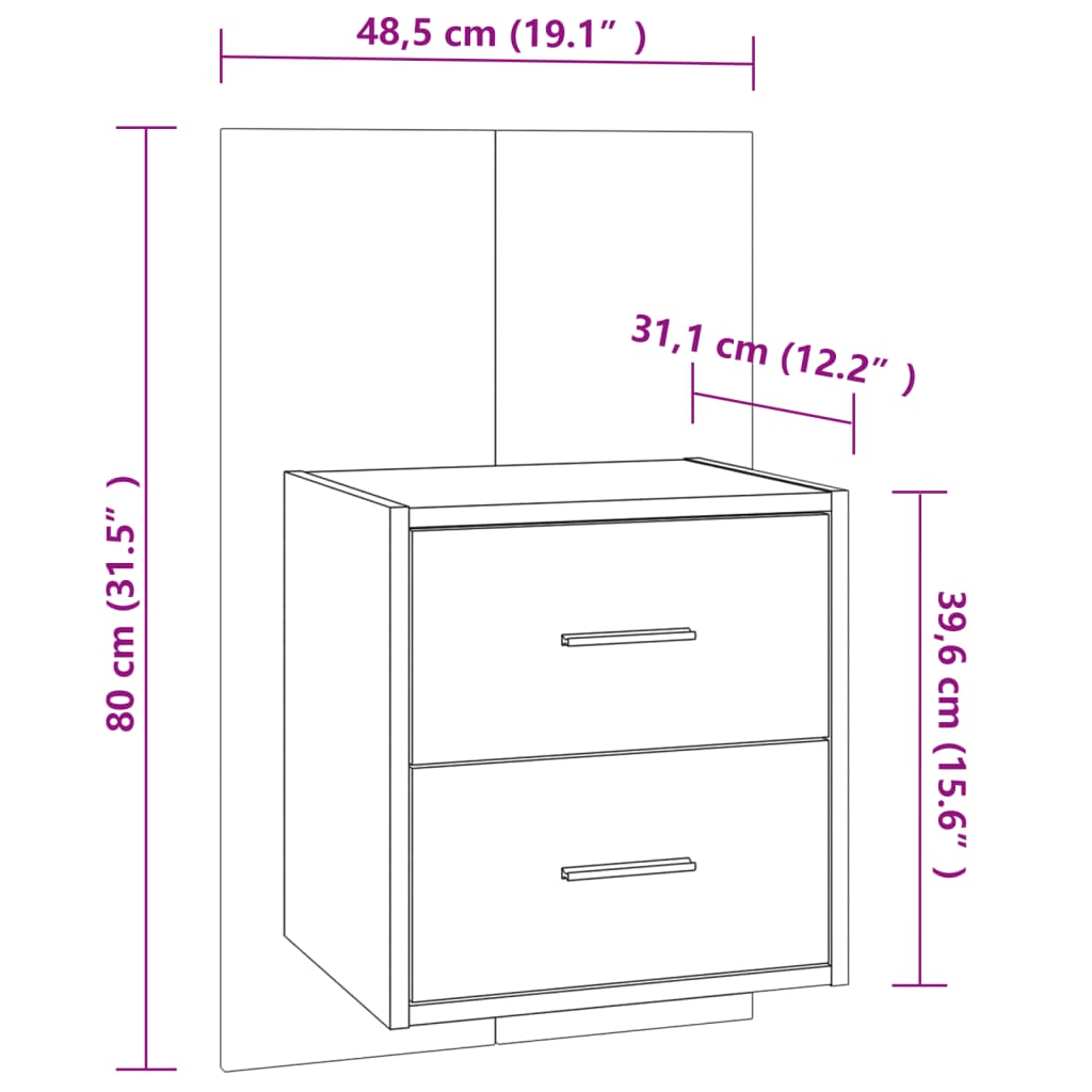 Table de chevet murale Sonoma gris Tables de chevet vidaXL   