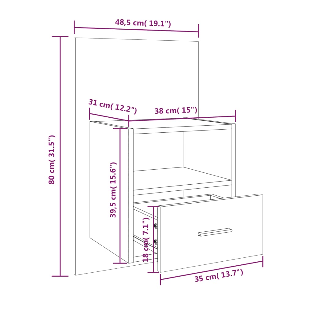 Tables de chevet murales 2 pcs Sonoma gris Tables de chevet vidaXL