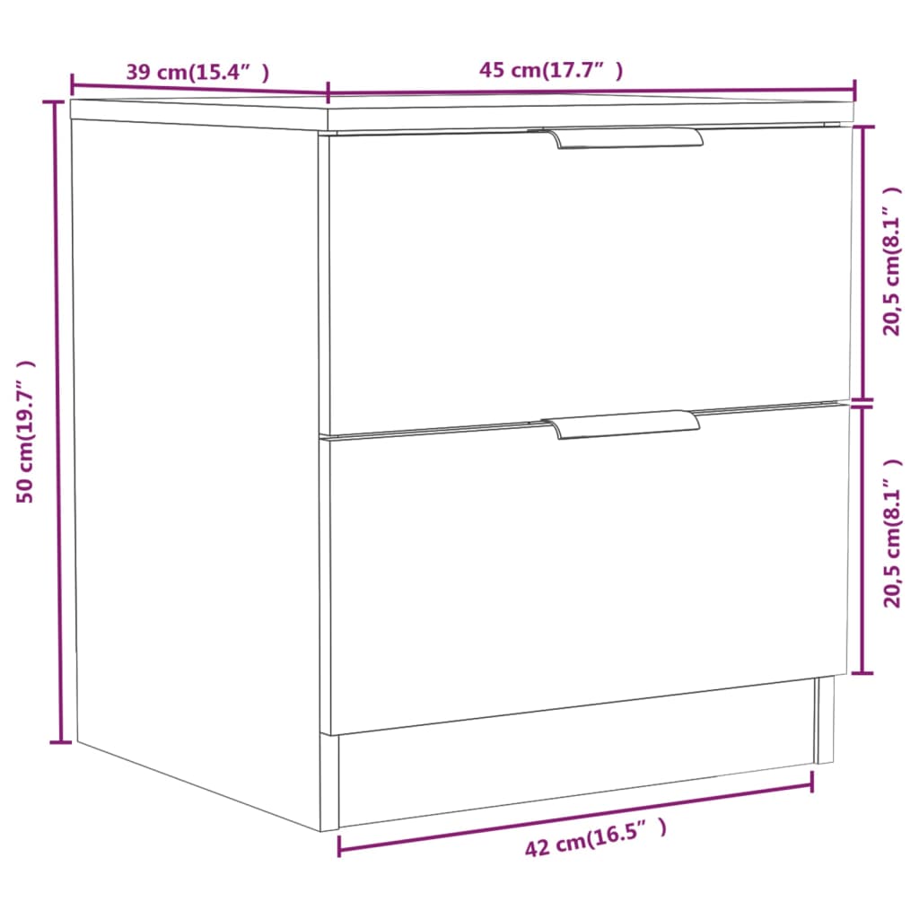 Tables de chevet 2 pcs Chêne fumé Bois d'ingénierie Tables de chevet vidaXL   