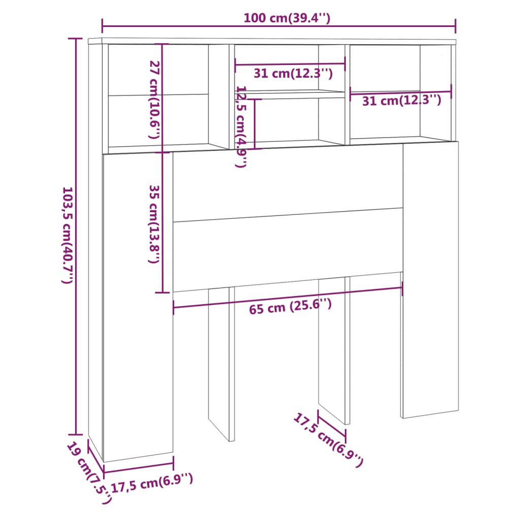 Armoire de tête de lit Sonoma gris 100x19x103,5 cm Têtes et pieds de lit vidaXL   