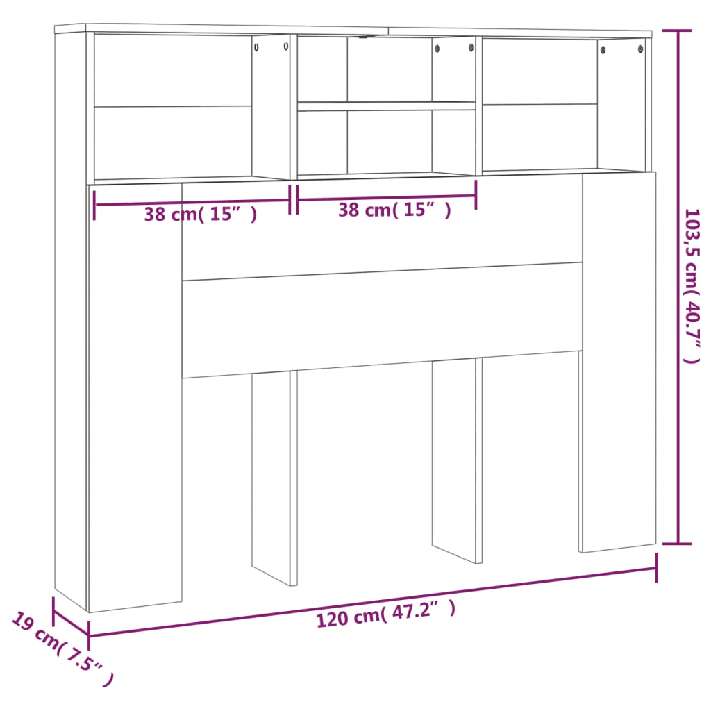 Armoire de tête de lit Chêne fumé 120x19x103,5 cm Têtes et pieds de lit vidaXL   