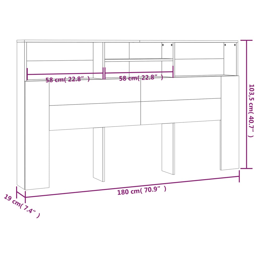 Armoire de tête de lit Chêne fumé 180x19x103,5 cm Têtes et pieds de lit vidaXL   