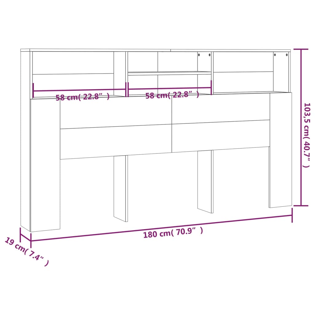 Armoire de tête de lit Sonoma gris 180x19x103,5 cm Têtes et pieds de lit vidaXL   