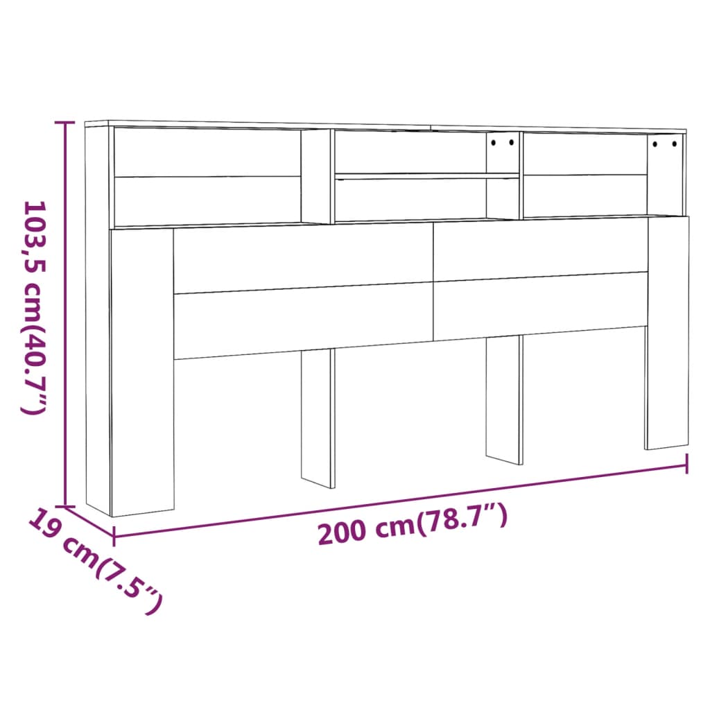 Armoire de tête de lit Chêne marron 200x19x103,5 cm Têtes et pieds de lit vidaXL   