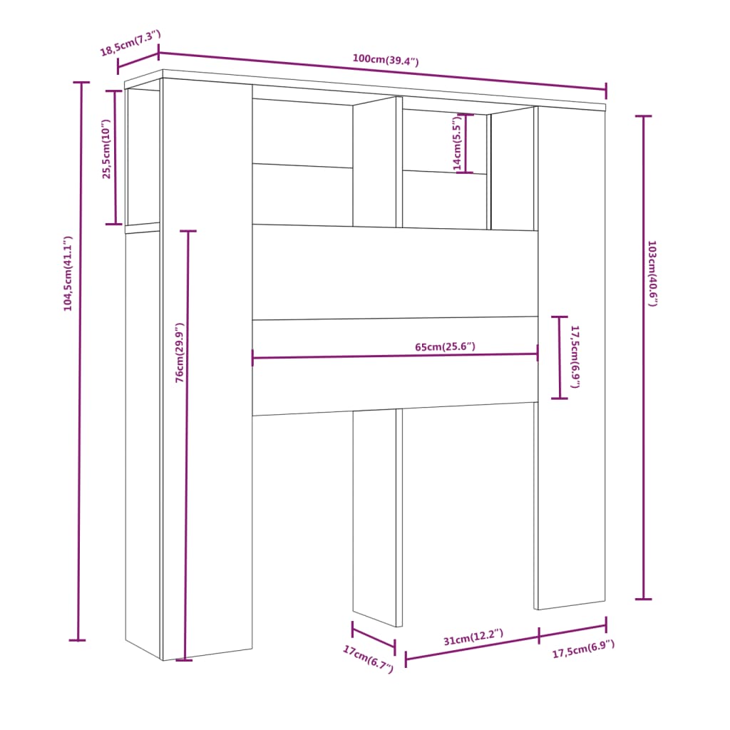 Armoire de tête de lit Sonoma gris 100x18,5x104,5 cm Têtes et pieds de lit vidaXL   