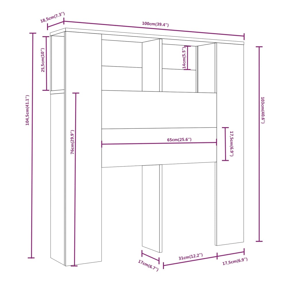 Armoire de tête de lit Chêne marron 100x18,5x104,5 cm Têtes et pieds de lit vidaXL   