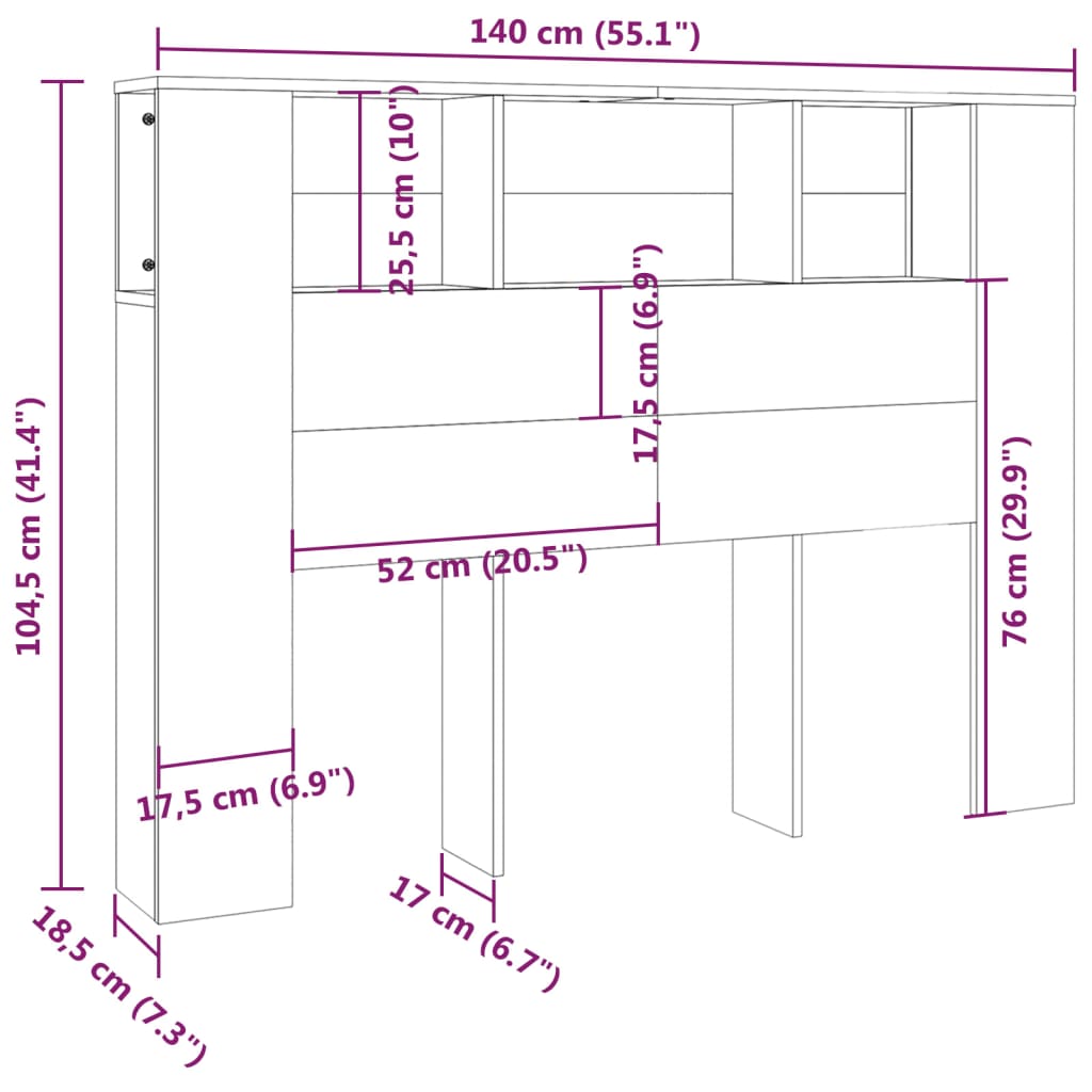 Armoire de tête de lit Chêne fumé 140x18,5x104,5 cm Têtes et pieds de lit vidaXL   