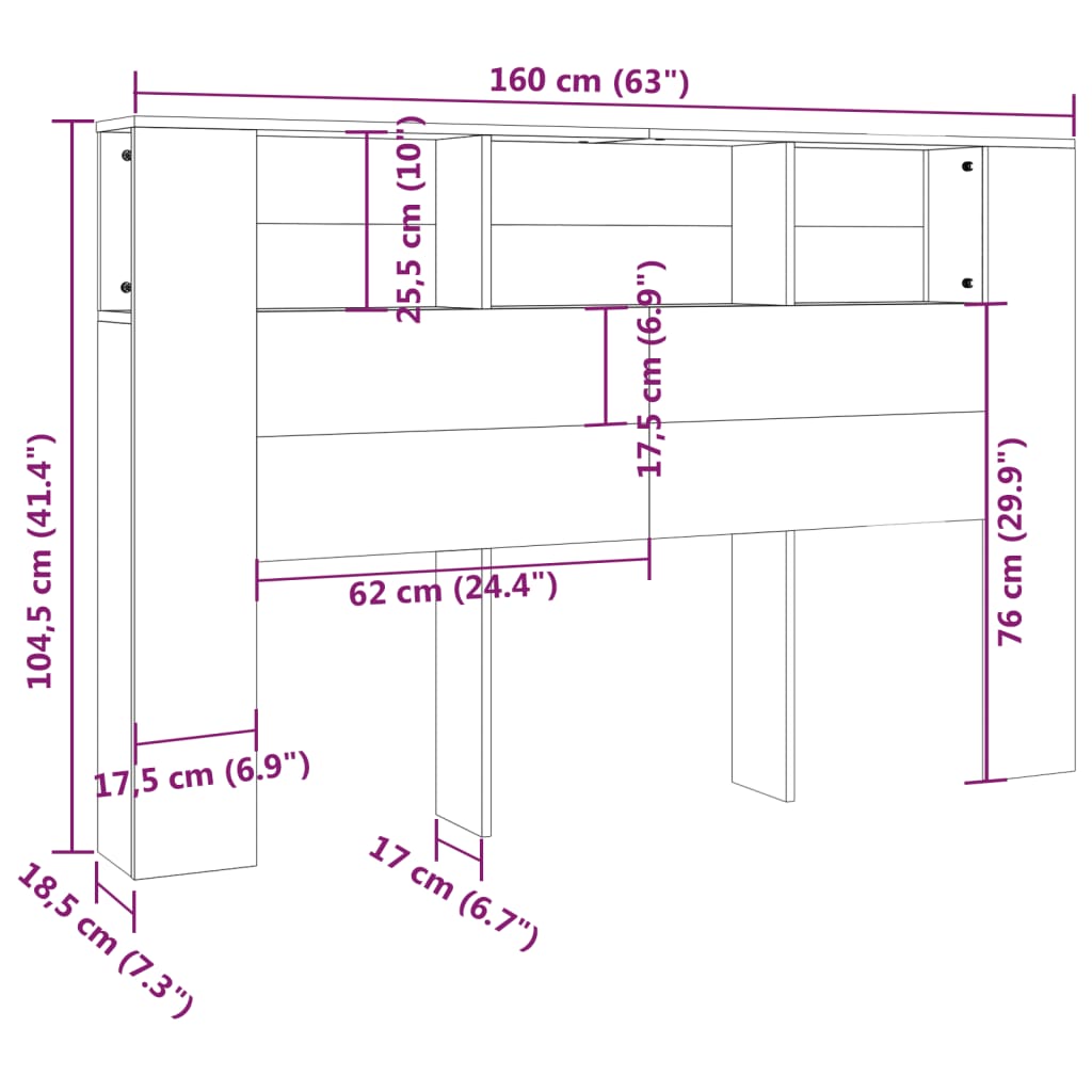 Armoire de tête de lit chêne fumé 160x18,5x104,5 cm Têtes et pieds de lit vidaXL   