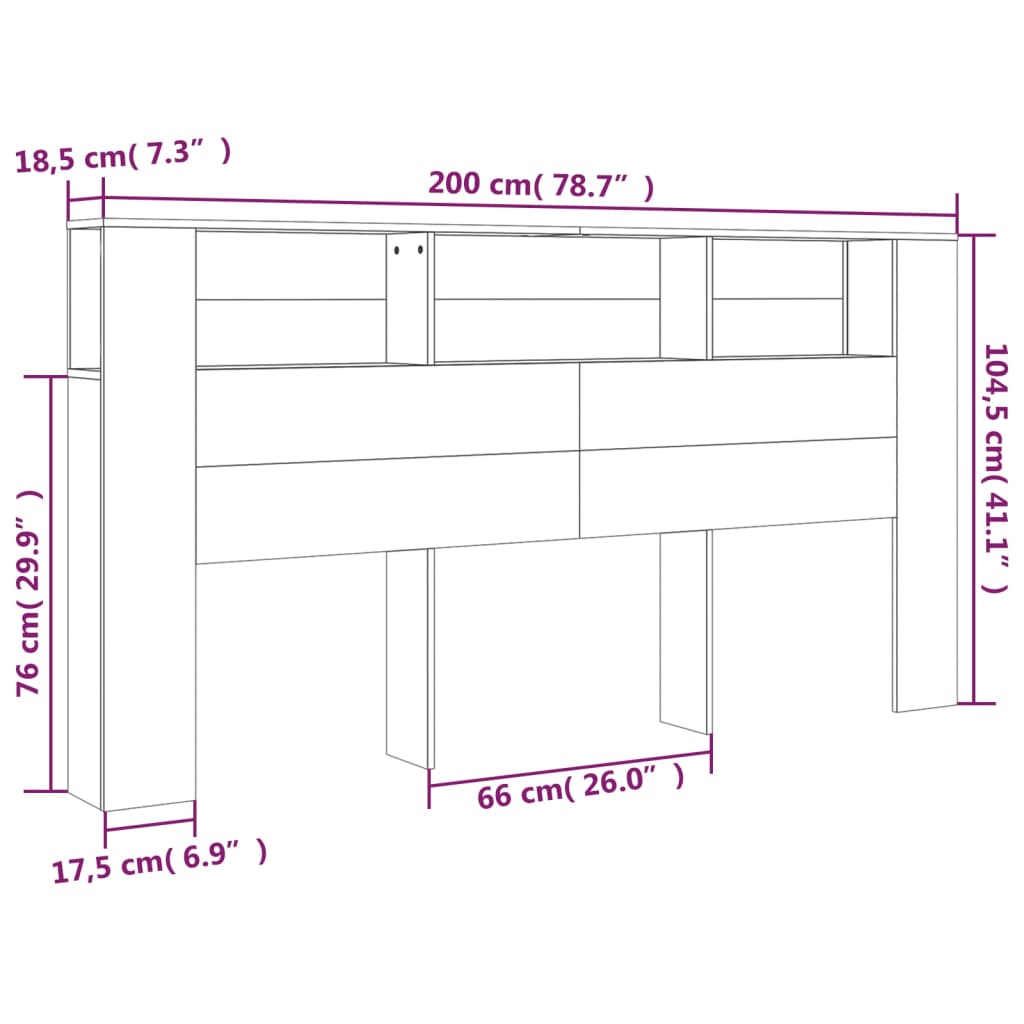 Armoire de tête de lit 200x18,5x104,5 cm bois d'ingénierie Têtes et pieds de lit vidaXL   