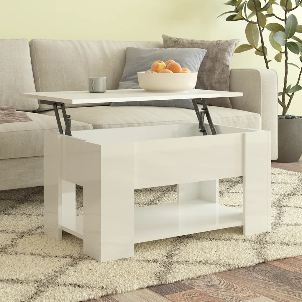 Table basse Blanc brillant 79x49x41 cm Bois d'ingénierie Tables basses vidaXL   