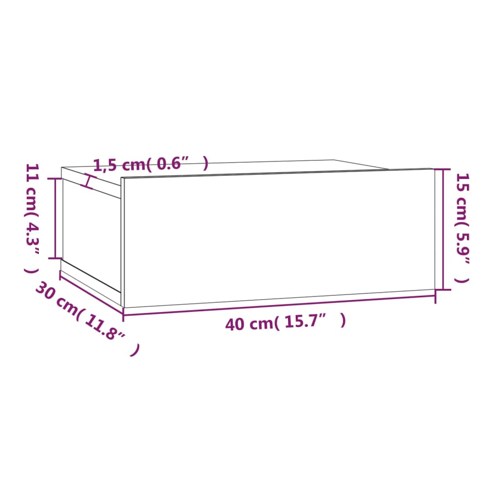 Table de chevet flottante Chêne fumé 40x30x15 cm Tables de chevet vidaXL   