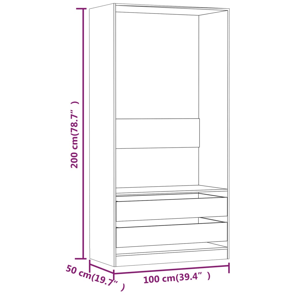 Garde-robe Chêne fumé 100x50x200 cm Bois d'ingénierie Armoires vidaXL