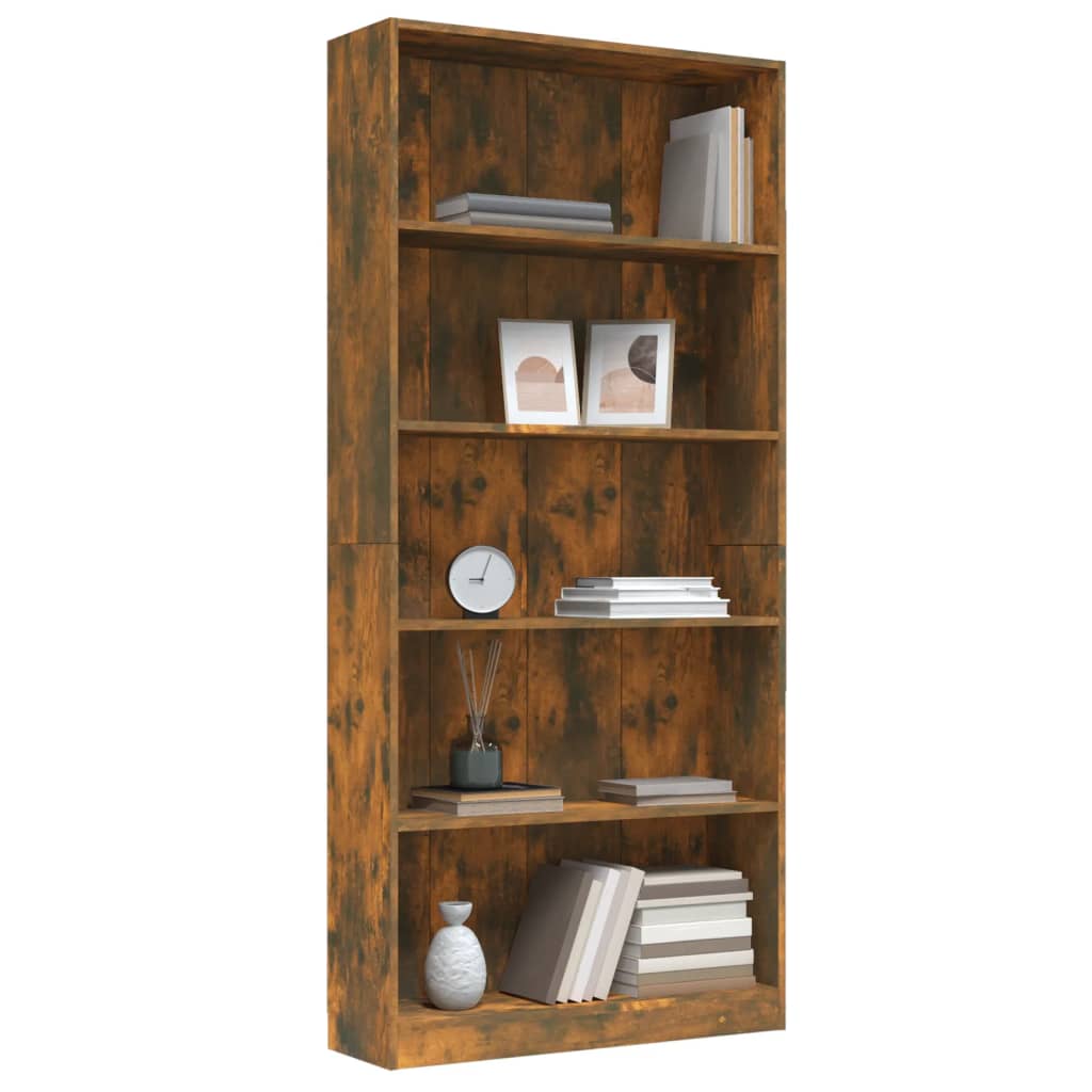 Bibliothèque 5 niveaux Chêne fumé 80x24x175cm Bois d'ingénierie - Xios Store SNC