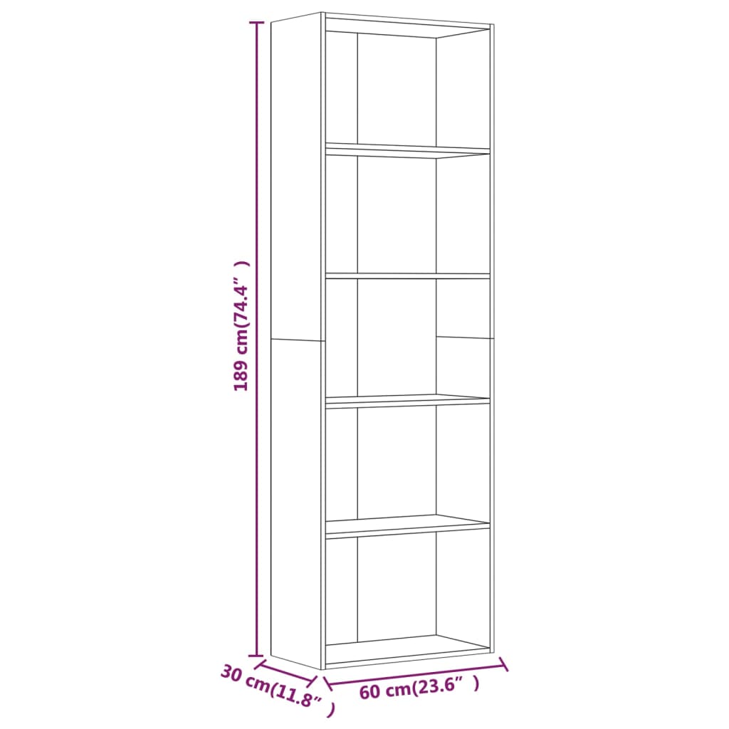 Bibliothèque 5 niveaux Sonoma gris 60x30x189 cm - Xios Store SNC