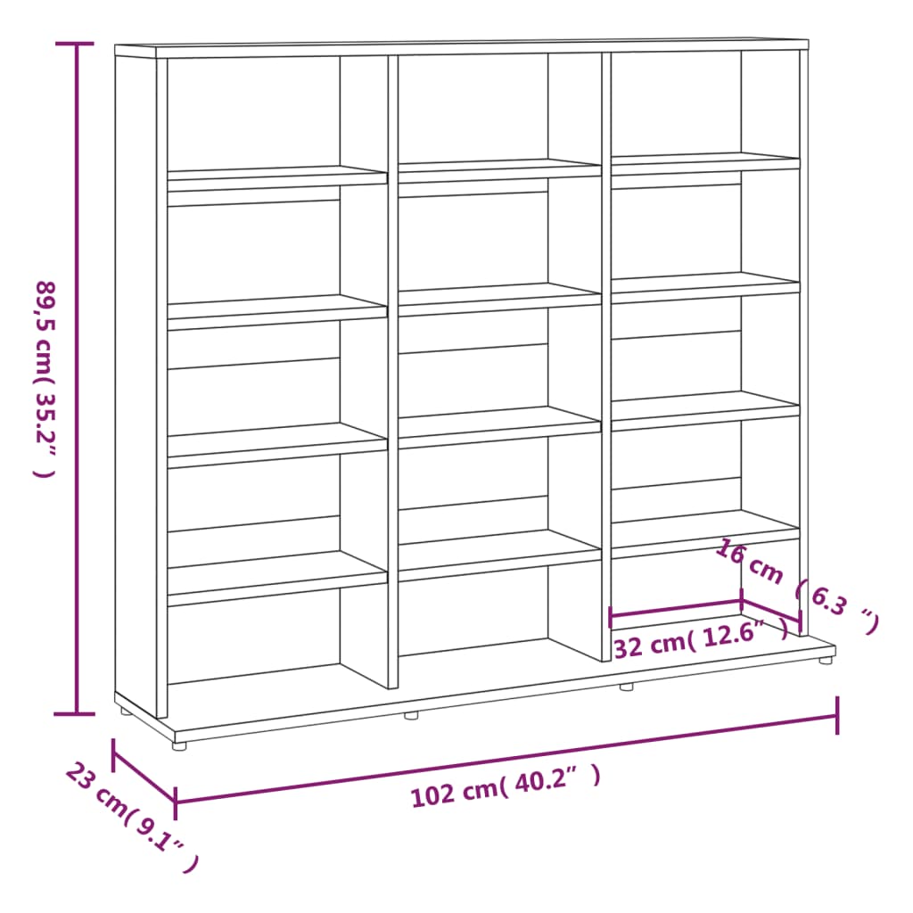 Armoire à CD Chêne marron 102x23x89,5 cm Bois d'ingénierie Fixations & meubles de rangement multimédia vidaXL   