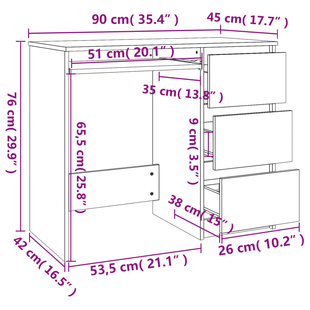 Bureau Chêne fumé 90x45x76 cm Bois d'ingénierie Bureaux vidaXL   