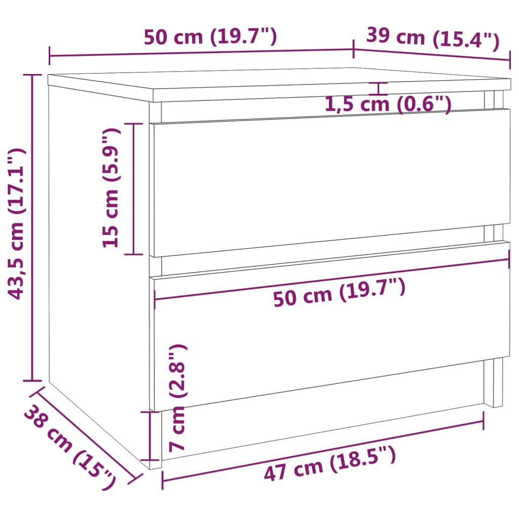 Tables de chevet 2pcs Chêne fumé 50x39x43,5cm Bois d'ingénierie Tables de chevet vidaXL   