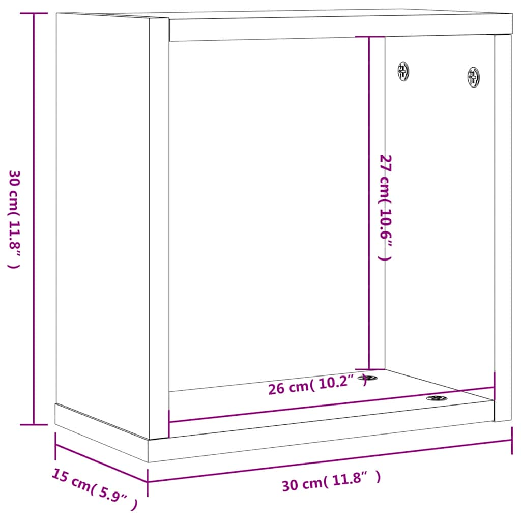 Étagères murales sous forme de cube 2 pcs chêne fumé 30x15x30cm Étagères murales & corniches vidaXL