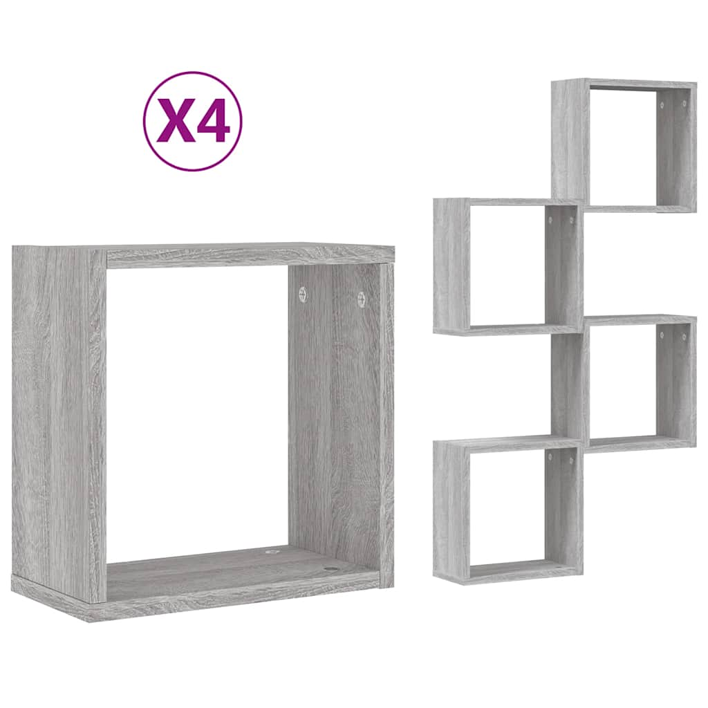 Étagères cube murales 4 pcs sonoma gris 30x15x30 cm Étagères murales & corniches vidaXL