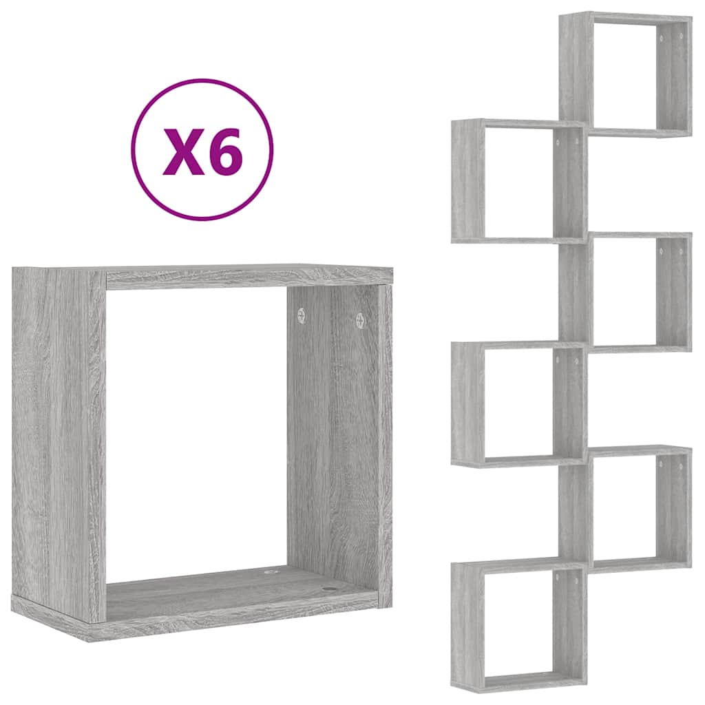 Étagères cube murales 6 pcs sonoma gris 30x15x30 cm Étagères murales & corniches vidaXL