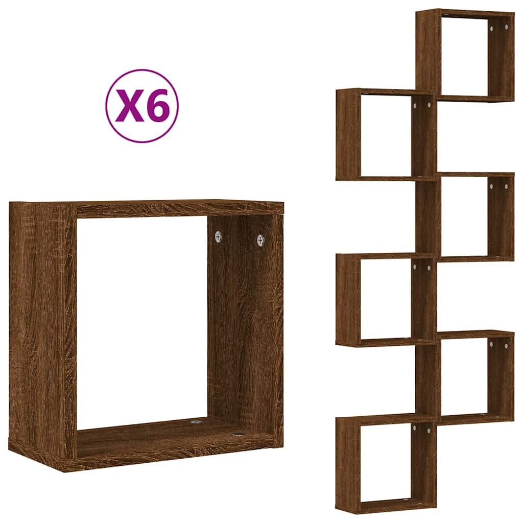 Étagères murales sous forme cube 6 pcs chêne marron 30x15x30cm Étagères murales & corniches vidaXL