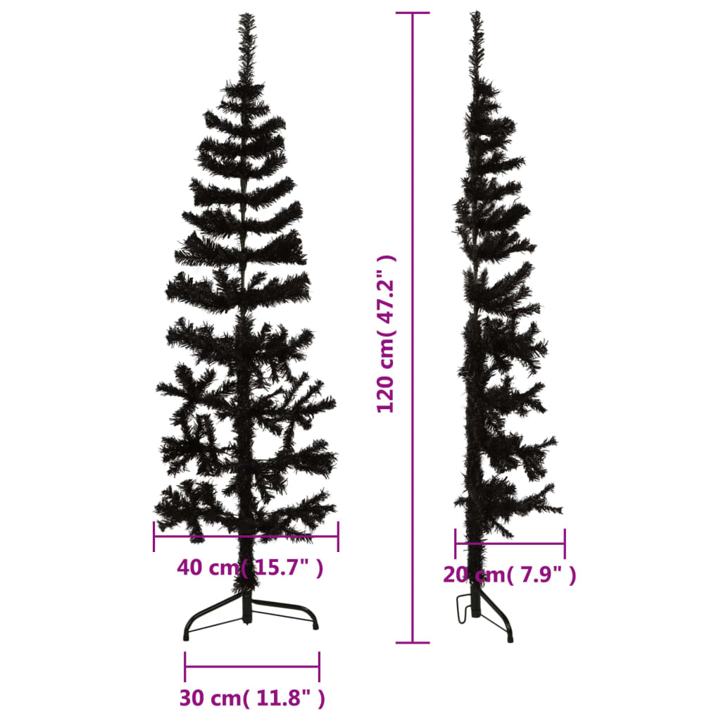 Demi sapin de Noël artificiel mince avec support Noir 120 cm - Xios Store SNC