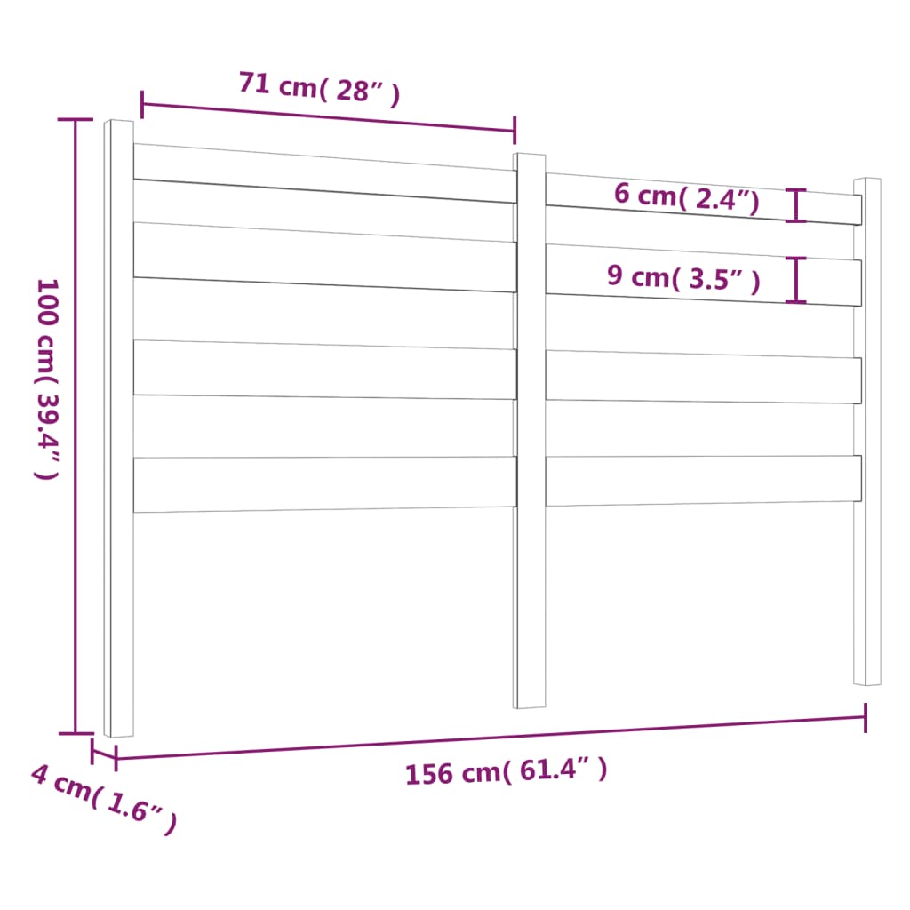 Tête de lit Gris 156x4x100 cm Bois massif de pin Têtes et pieds de lit vidaXL   