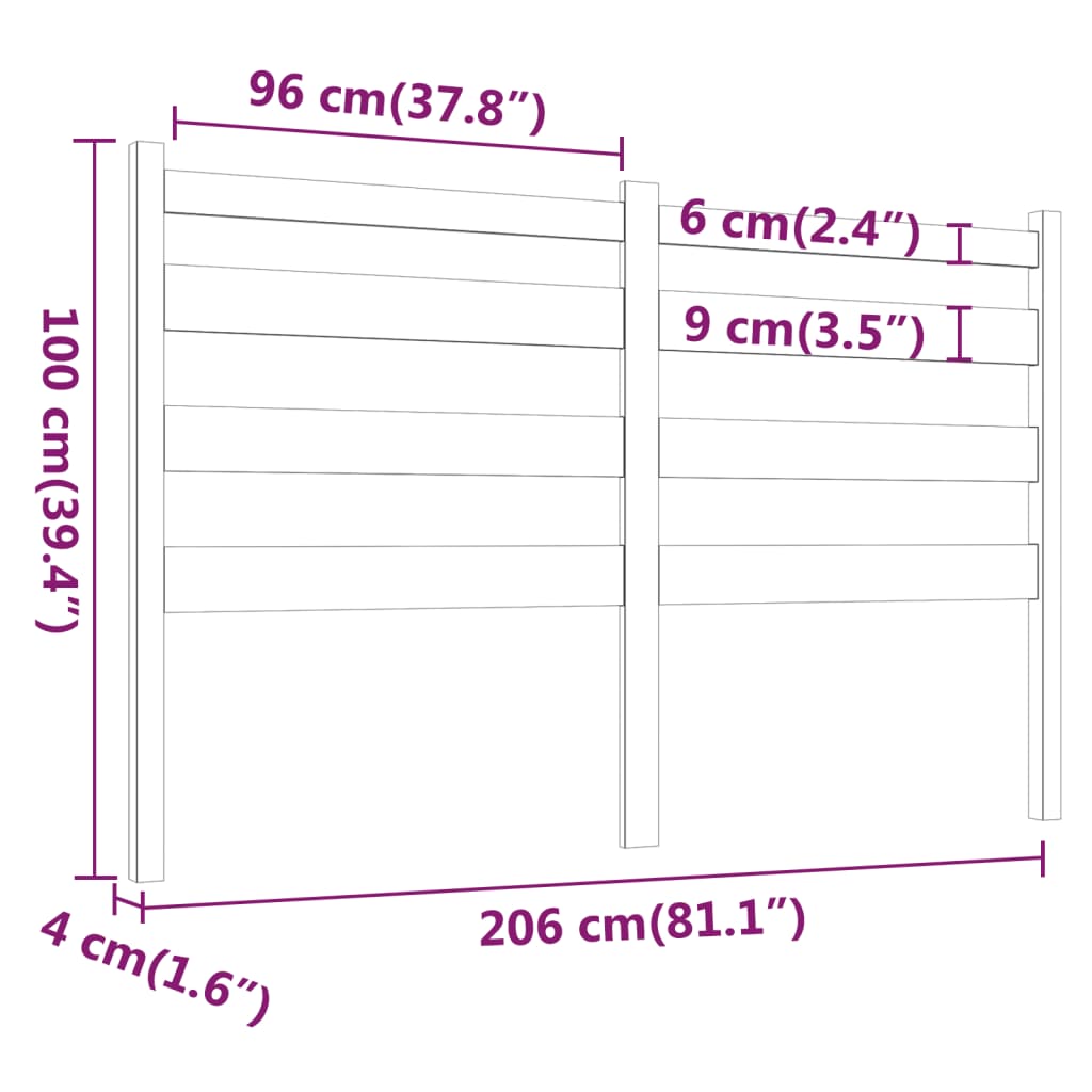 Tête de lit 206x4x100 cm Bois massif de pin Têtes et pieds de lit vidaXL   