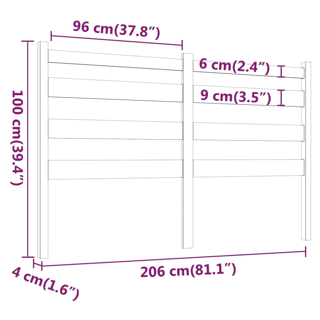 Tête de lit Marron miel 206x4x100 cm Bois massif de pin Têtes et pieds de lit vidaXL   