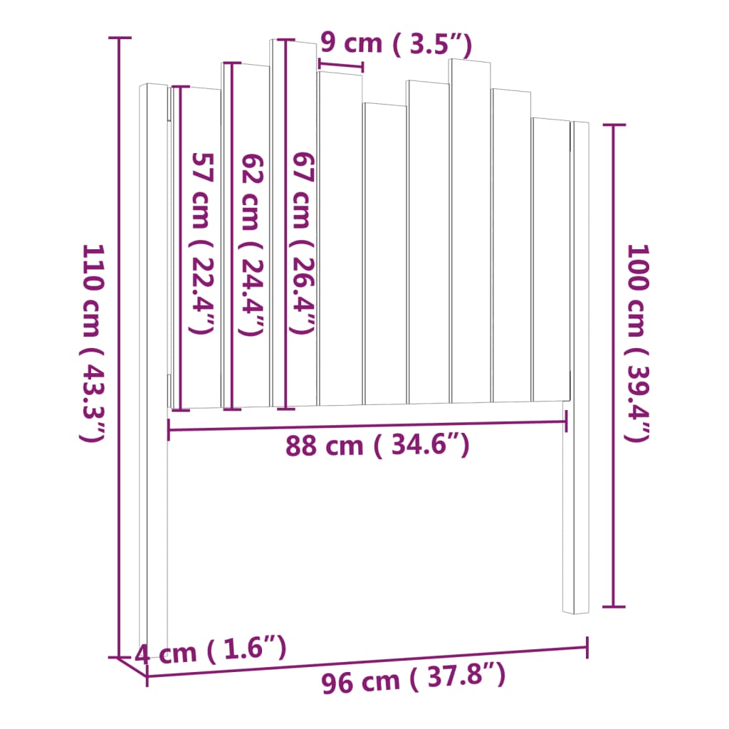 Tête de lit Noir 96x4x110 cm Bois massif de pin Têtes et pieds de lit vidaXL   