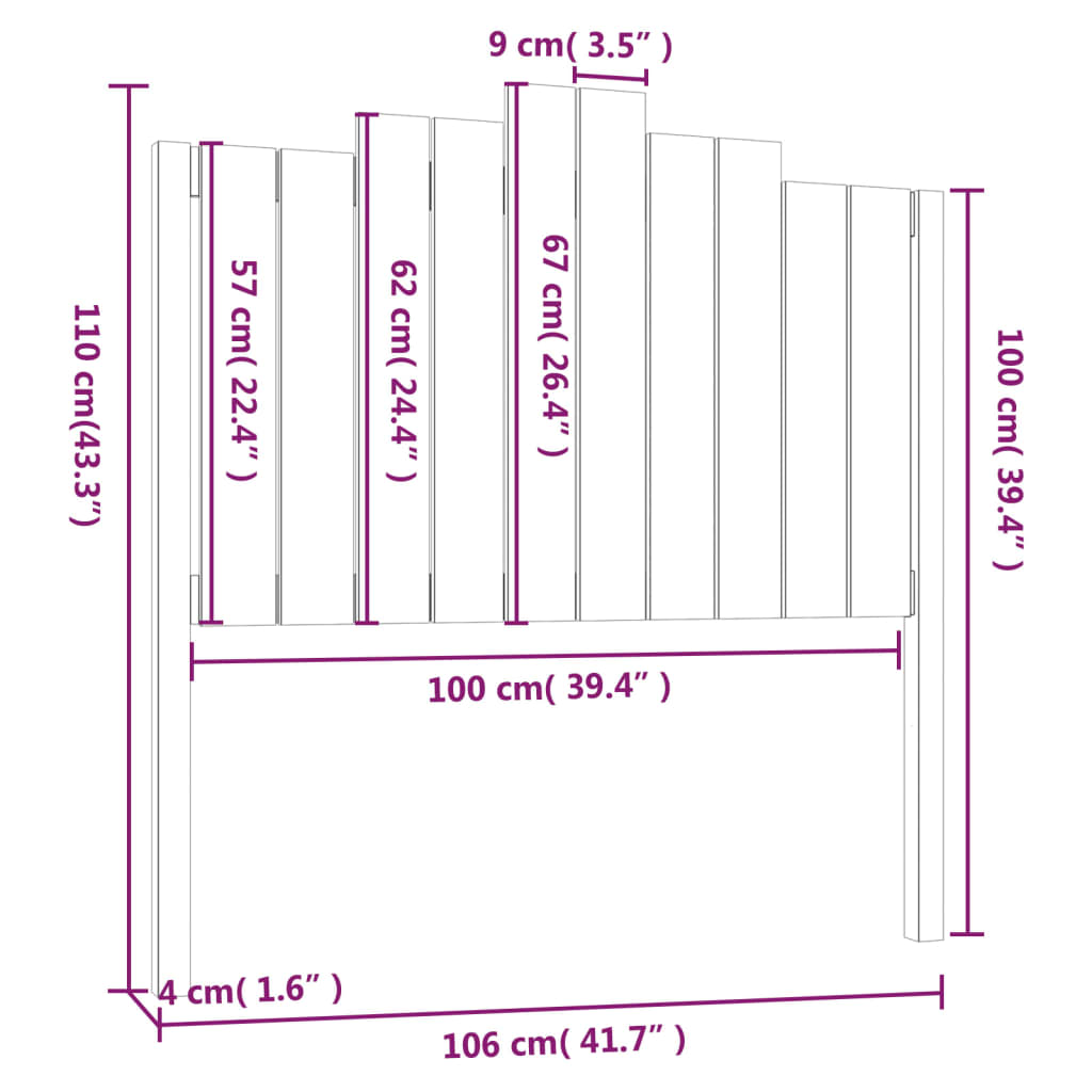 Tête de lit 106x4x110 cm Bois massif de pin Têtes et pieds de lit vidaXL   