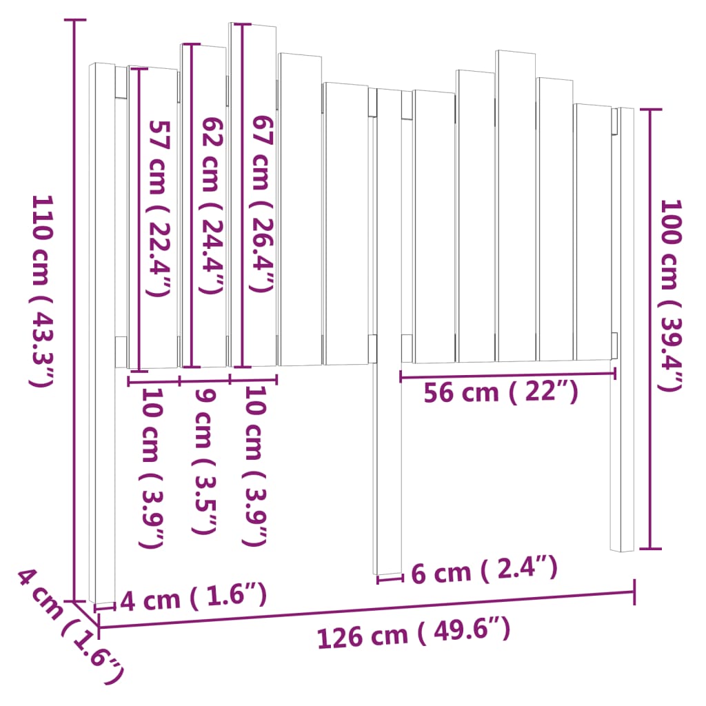 Tête de lit Gris 126x4x110 cm Bois massif de pin Têtes et pieds de lit vidaXL   