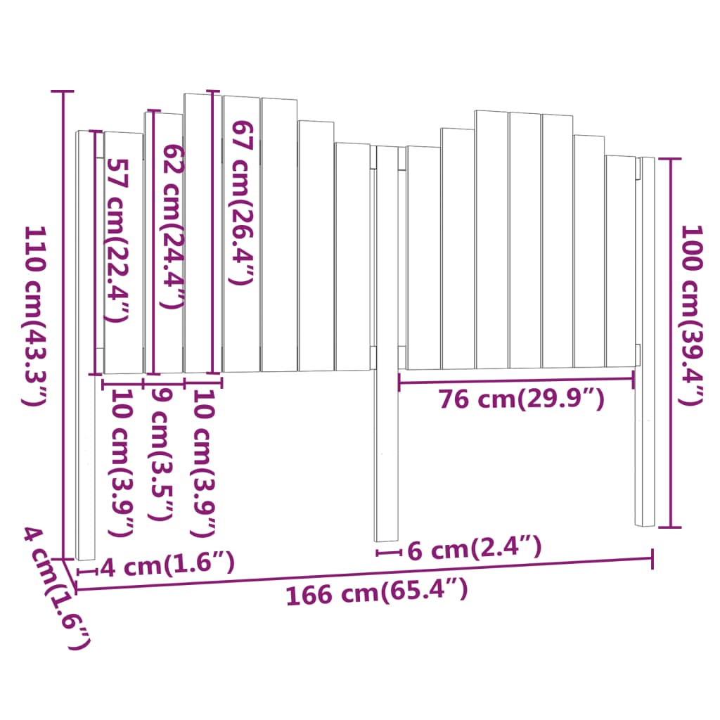 Tête de lit Noir 166x4x110 cm Bois massif de pin Têtes et pieds de lit vidaXL   