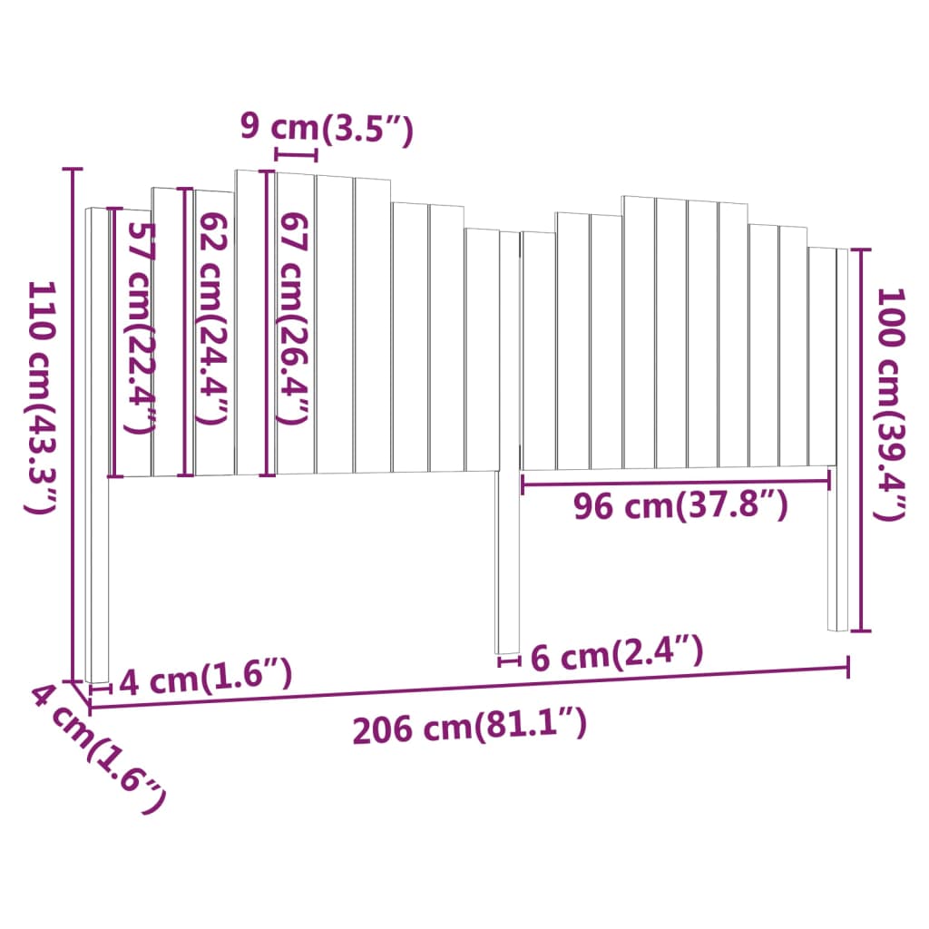 Tête de lit Noir 206x4x110 cm Bois massif de pin Têtes et pieds de lit vidaXL   