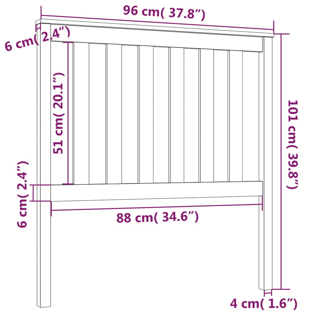 Tête de lit Gris 96x6x101 cm Bois massif de pin Têtes et pieds de lit vidaXL   