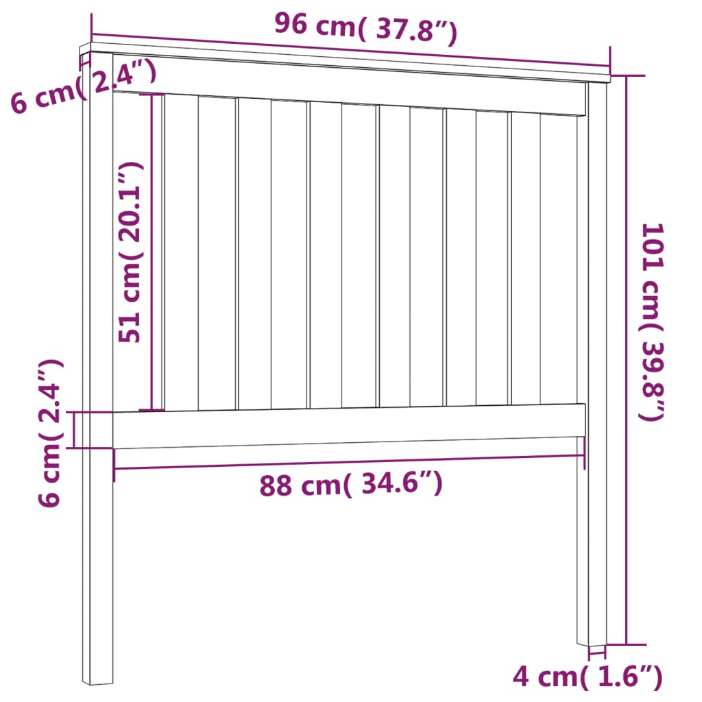 Tête de lit Noir 96x6x101 cm Bois massif de pin Têtes et pieds de lit vidaXL   