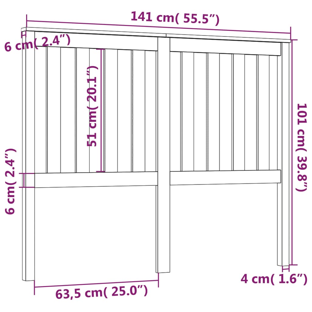 Tête de lit 141x6x101 cm Bois massif de pin Têtes et pieds de lit vidaXL   