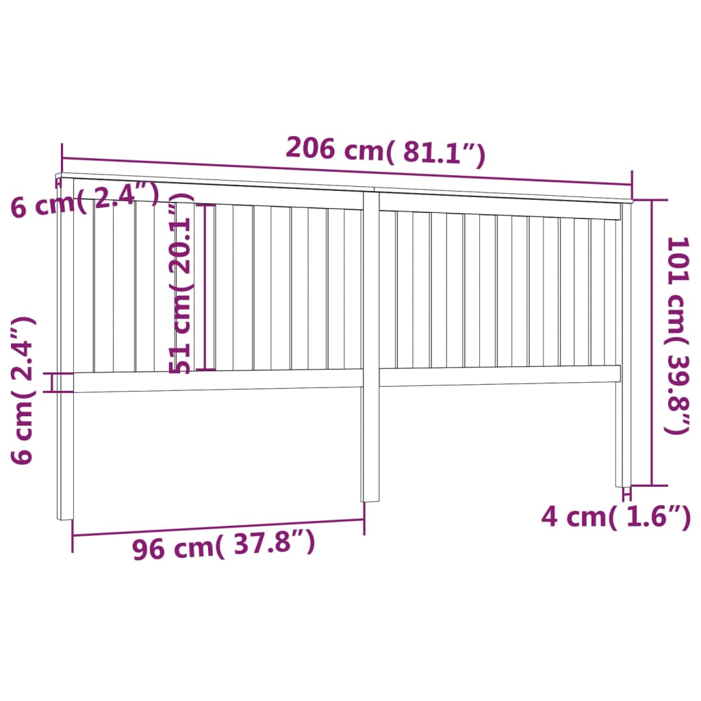 Tête de lit Gris 206x6x101 cm Bois massif de pin Têtes et pieds de lit vidaXL   