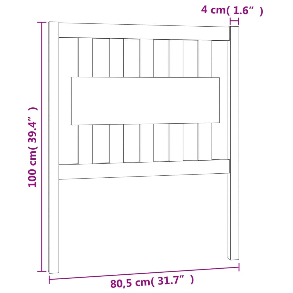 Tête de lit Gris 80,5x4x100 cm Bois massif de pin Têtes et pieds de lit vidaXL   