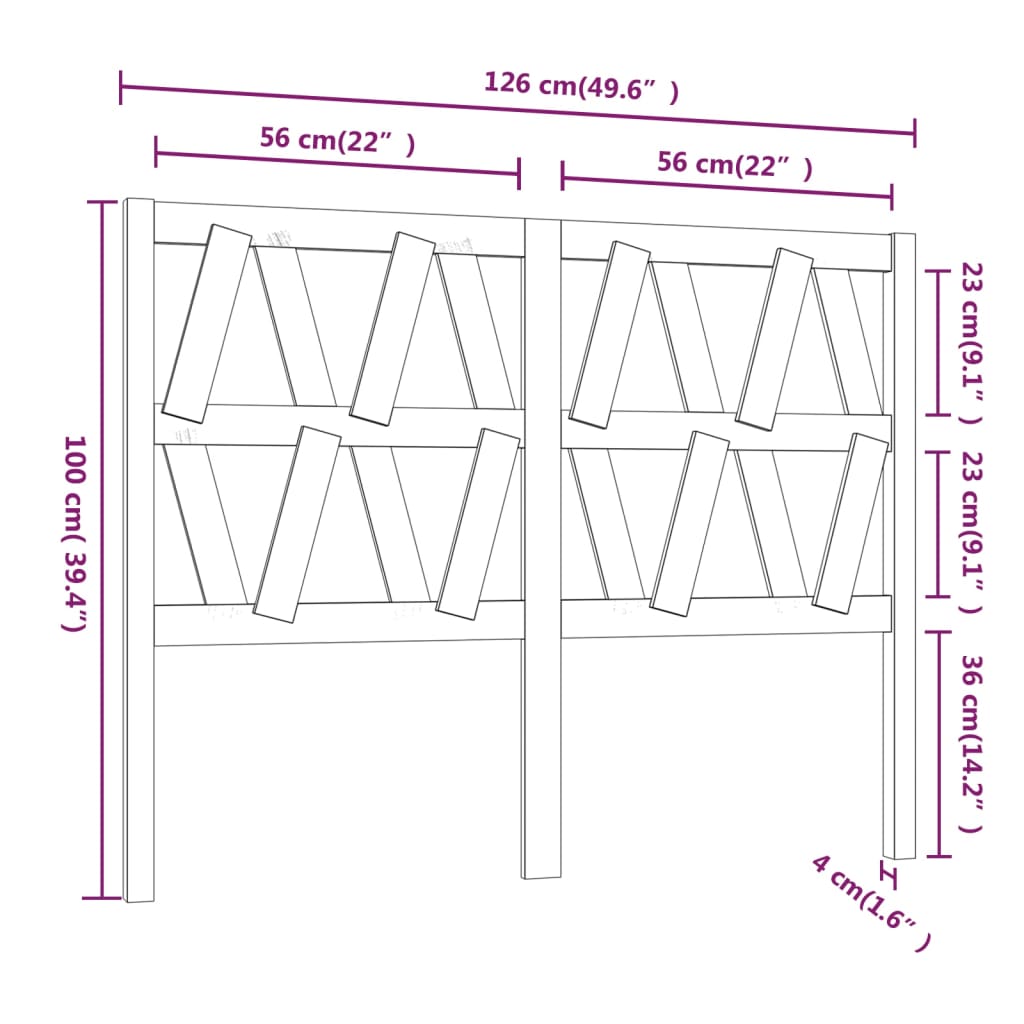 Tête de lit 126x4x100 cm Bois massif de pin Têtes et pieds de lit vidaXL   