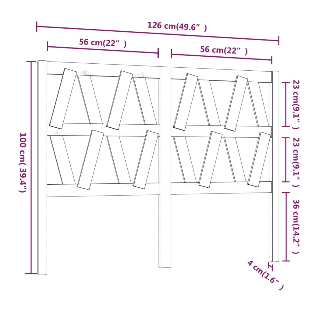 Tête de lit Gris 126x4x100 cm Bois massif de pin Têtes et pieds de lit vidaXL   