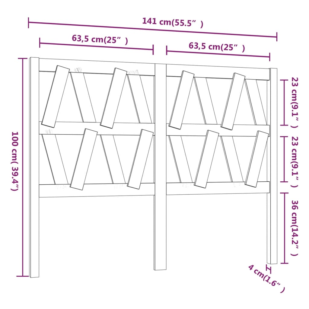 Tête de lit 141x4x100 cm Bois massif de pin Têtes et pieds de lit vidaXL   